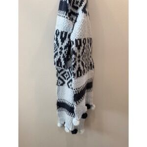 Echo Fair Isle Knit Scarf Tassel Pom Accents Winter Warm Blue‎